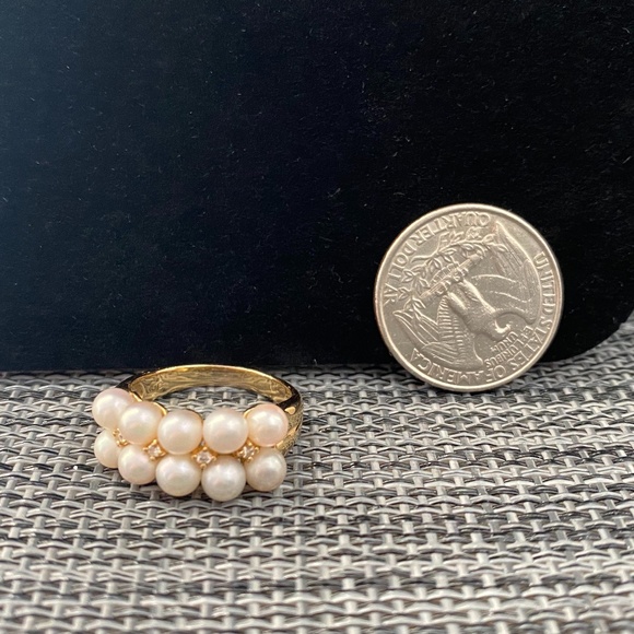 ✨18K Gold Diamond AKOYA Pearls Ring 7.5 - Picture 4 of 11
